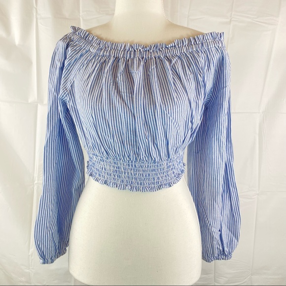 Sportsgirl Tops - Sportsgirl Stripe Off Shoulder Crop Top Size 16